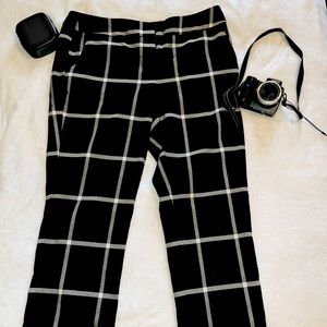 Audrey Ankle Print Plaid Pants in Black and White.